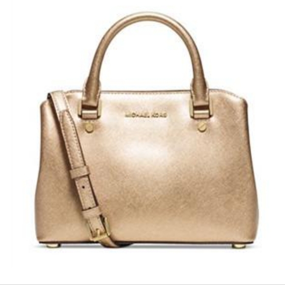 Michael Kors Metallic Golden Savannah Small Satchel with 🆕️MK Dust Bag - Picture 4 of 17